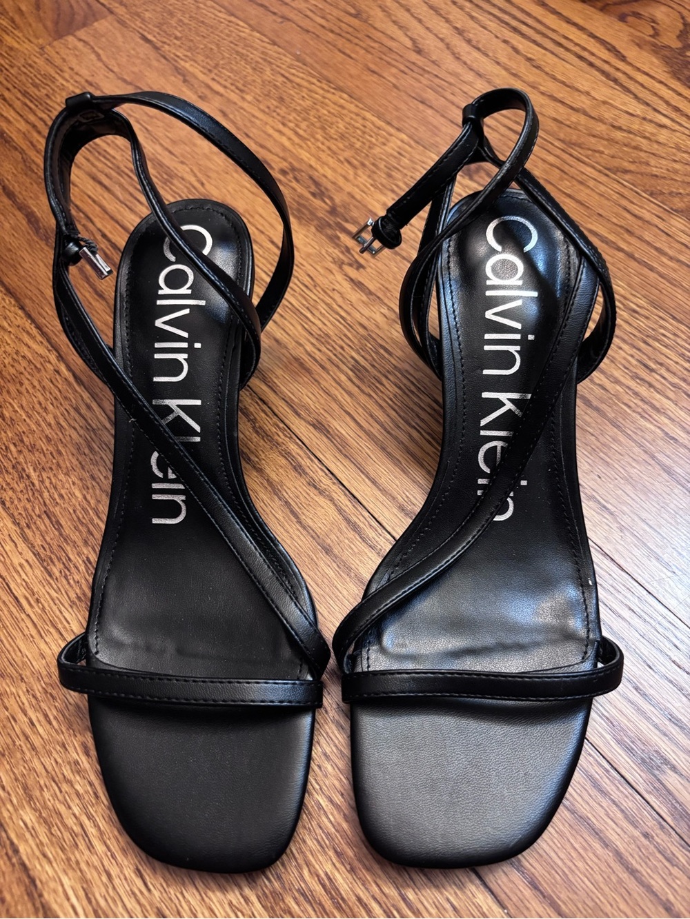 Calvin Klein Black Strappy Square-Toe Heels